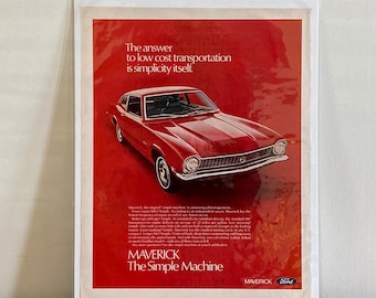 71 Ford Maverick Ad / Vintage 1971 Red Ford Maverick 'The Simple Machine' Ad / Retro Car Ads / 70s Ford Ads / Vintage Ford Advertising