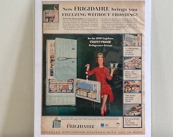 50s Frigidaire FROST-PROOF Refrigerator-Freezer Ad | Vintage Frigidaire Fridge Freezer Ad |  Ad | Vintage Kitchen Appliances Ads