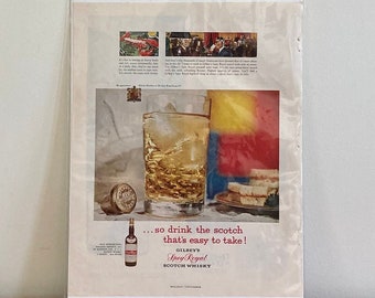 Gilbey's Spey Scotch Whisky-advertentie uit 1954: vintage alcoholafdruk