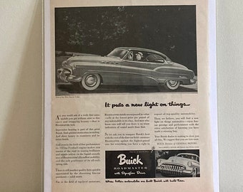 Anuncio de Buick Roadmaster de 1950 / Anuncio impreso de Buick Roadmaster de 1950 'Pone una nueva luz en las cosas' / Anuncio de Buick vintage / Anuncios de autos antiguos