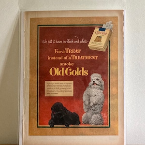 1952 Old Golds Cigarettes Print Ad | Vintage Old Golds are a &#39;For a Treat instead of a Treatment&#39; Print Ad | Vintage 50s Tobacciana