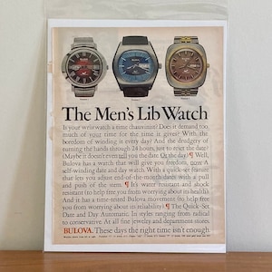 Bulova Herrenuhr 1970er Jahre | Vintage Bulova &#39;Men&#39;s Lib&#39; Print Ad | Retro Bulova Uhren Print Anzeige | Vintage 70er Jahre Herren Armbanduhr