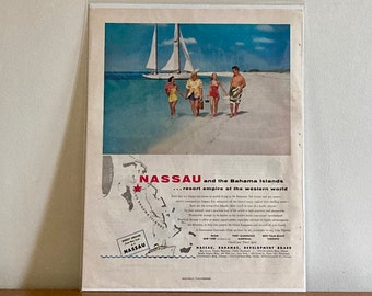 50s Nassau Tourism Ad / Vintage Nassau Bahamas Print Ad / Retro Travel Advertising / Vintage Tourism / Retro Travel Ads / Vintage Bahamas