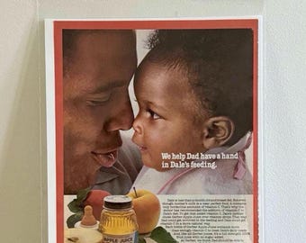 1970s Gerber Baby Food Print Ad: 'We Help Dad' Vintage Magazine