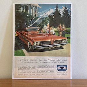 1960 Pontiac Trophy V-8 Engine Print Ad | Vintage Wide Track Pontiac Print Ad | Retro Collectible Car Ads | 61 Bonneville Sports Coupe