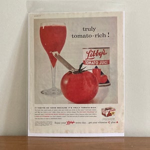 60s Libby&#39;s Tomato Juice Ad | Vintage Libby&#39;s &#39;Truly Tomato Rich!&#39; Print Ad | Retro Juice Print Ads | Vintage Diner Decor | Retro Kitchen