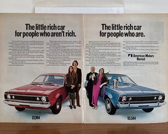 2 Página 1970 American Motors Hornet Ad / Vintage Hornet 'The Little Rich Car' Ad / Retro Car Ads / 70s AMC Hornet Ad / Vintage AMC Hornet