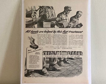 RARE 1950 Kreolite Industrial Flooring Print Ad | 1950 KREOLITE Wood Block Floors Industrial Print Ad | Vintage Industrial Advert