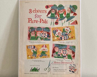 1960 Ladies' Home Journal Pure-Pak Milk Ad: Retro Kitchen Diner Decor