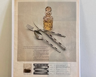 1972 Oneida Madrid Print Ad: Vintage Flatware & Perfume Decor