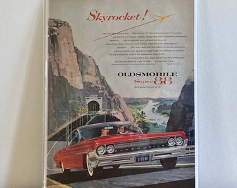 1960 Era espacial Oldsmobile Super 88 Anuncio impreso / 61' Oldsmobile 'Skyrocket! Anuncio impreso Super 88' / Anuncio Vintage de General Motors