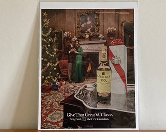 70s Seagram's Whiskey Ad / Vintage Seagram's V.O. Canadian Whiskey Ad 1972 / Retro Whiskey Advertising / Retro 70s Christmas Ads