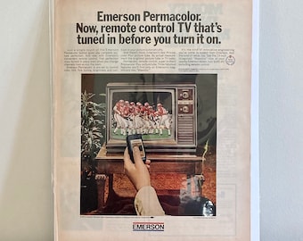 1972 Emerson Permacolour TV Ad: Vintage Remote Control Print