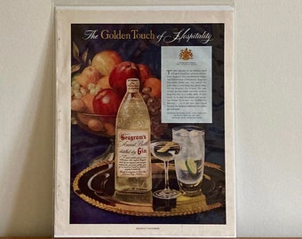 1954 Seagram's Gin Martini Ad: Vintage 'Golden Touch of Hospitality' Print