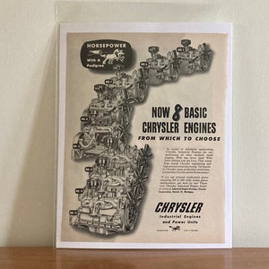 RARE 1950 Chrysler Industrial Engines Print Ad | 1950 Chrysler &#39;Horsepower with a Pedigree&#39; Industrial Print Ad | Vintage Industrial Advert