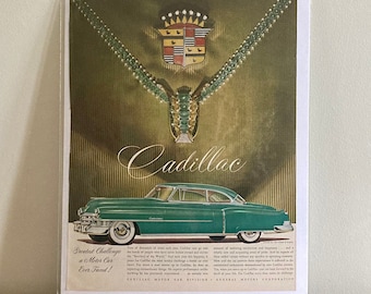 1950 Harry Winston para publicidad de Cadillac / Anuncio de impresión de Cadillac vintage / Coches retro de los años 50 / Publicidad de Cadillac vintage