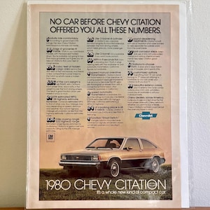 1980er Jahre Chevy Citation Print-Werbung | 1980 Oval Chevy Print Werbung | Retro 80er Jahre Chevy Werbung | Vintage Chevy Citation