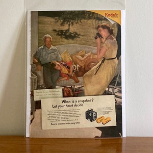 50s Kodak Camera Print Advertisement | 1952 'When is a Snapshot? Let Your Heart Decide' Print Ad | Retro 50s Kodak Camera Ads