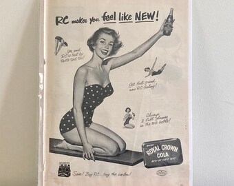 50s Pin-up RC Cola Print Ad | Vintage Royal Crown Cola Advertisement 1953 | Retro Cola Ads | 50s RC Cola Magazine Print Ads | 50s Pin-ups