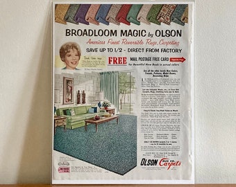 60s Olson Rug Co Carpets Ad | Vintage Olson Broadloom Magic Ad | Retro 60s Flooring/Carpeting Print Ad | Retro 60s Flooring