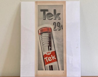Anuncio de cepillo de dientes Tek de los años 50 / Anuncio impreso minimalista vintage / Anuncios de higiene retro de los años 50
