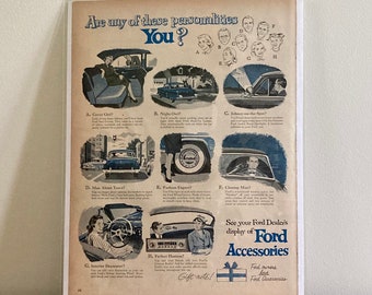Anuncio impreso de accesorios Ford de 1952 / Vintage Ford '¿Alguna de las personalidades es USTED?' Publicidad impresa / Autos retro de los años 50 / Anuncios Ford antiguos