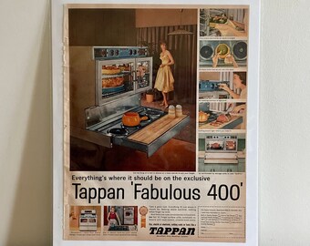 50s Tappan Fabulous 400 Ad / Vintage Jet Age Tappan Appliance Ad 1959 / Retro Fabulous 400 Oven Ad / Jet Age Wall Decor