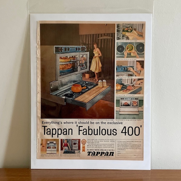 50s Tappan Fabulous 400 Ad | Vintage Jet Age Tappan Appliance Ad 1959 | Retro Fabulous 400 Oven Ad | Jet Age Wall Decor
