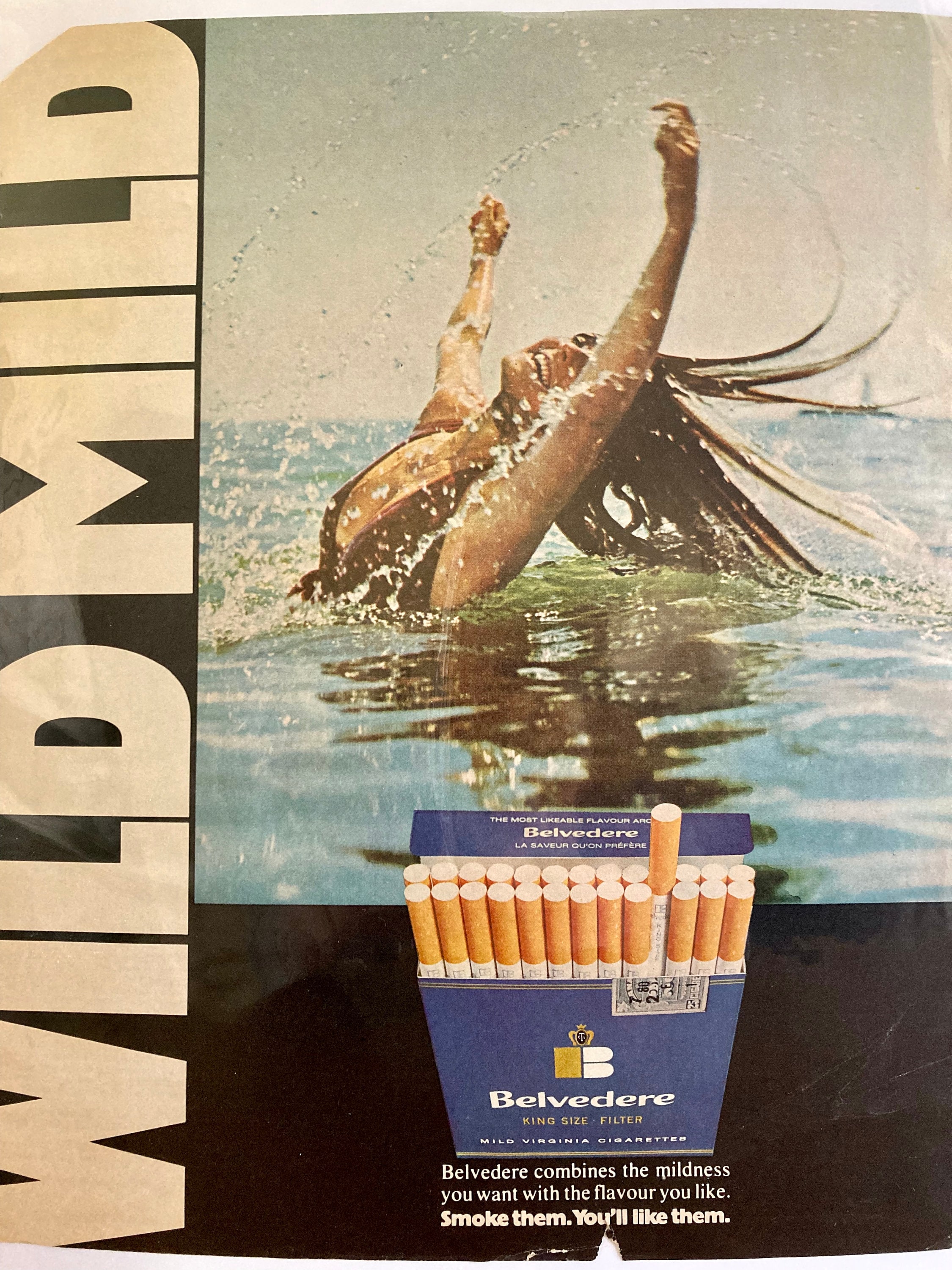1972 Belvedere Cigarettes Print Ad: 'WILD MILD' Retro Advertisement