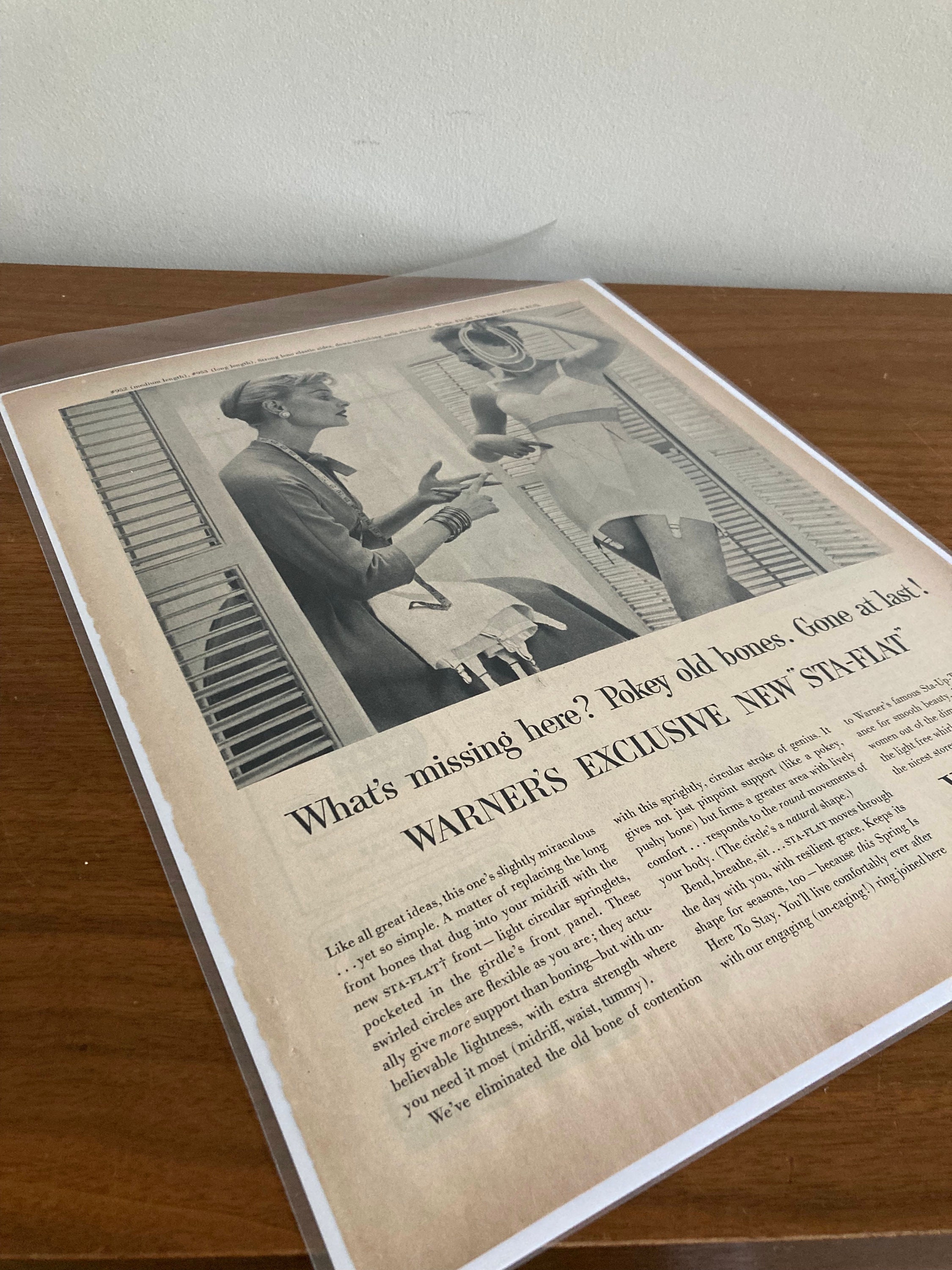 1955 Lingerie Ad Vintage Warner's 'STA-FLAT' Girdle Print Ad