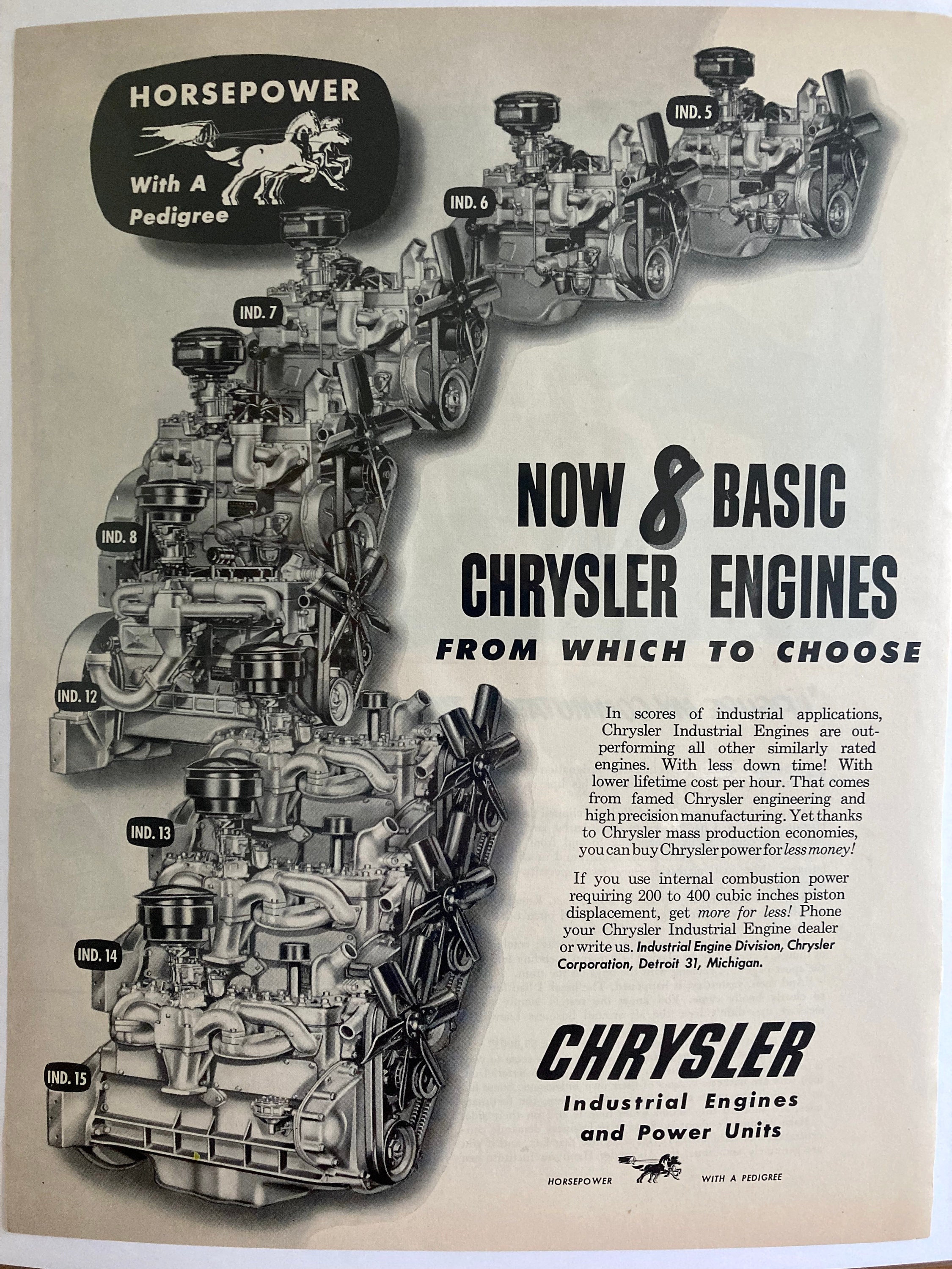 RARE 1950 Chrysler Industrial Engines Print Ad 1950 Chrysler