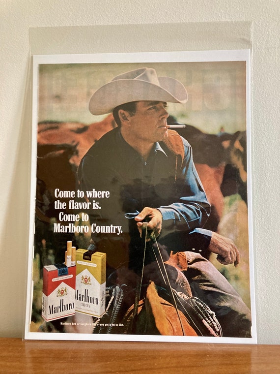 1970 Marlboro Man Ad: Vintage Cowboy Print on Horseback