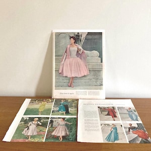 50s Christian Dior Pierre Balmain 4-Page Fashion Spread | Vintage 50s Dress Ad | Lanvin Castillo | Patou | Madeline de Rauch