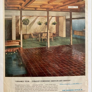 50s Harwell Hamilton Harris Design Ad Vintage Mid Century Modern Ceramic Flooring Print Ad Retro Ceramic Flooring Ads 50s Flooring image 2