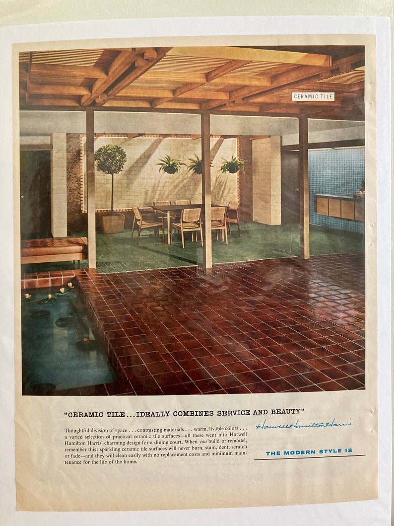 50s Harwell Hamilton Harris Design Ad Vintage Mid Century Modern Ceramic Flooring Print Ad Retro Ceramic Flooring Ads 50s Flooring image 2