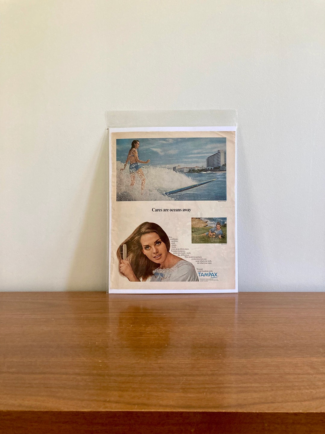 60s Tampax Tampon Ad Vintage Tampax 'cares Are Oceans Away' Surfing Ad