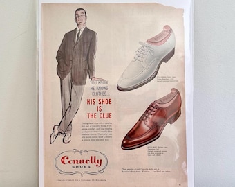 1960s Connolly Men's Shoes Print Ad: Vintage Fashion Illustration