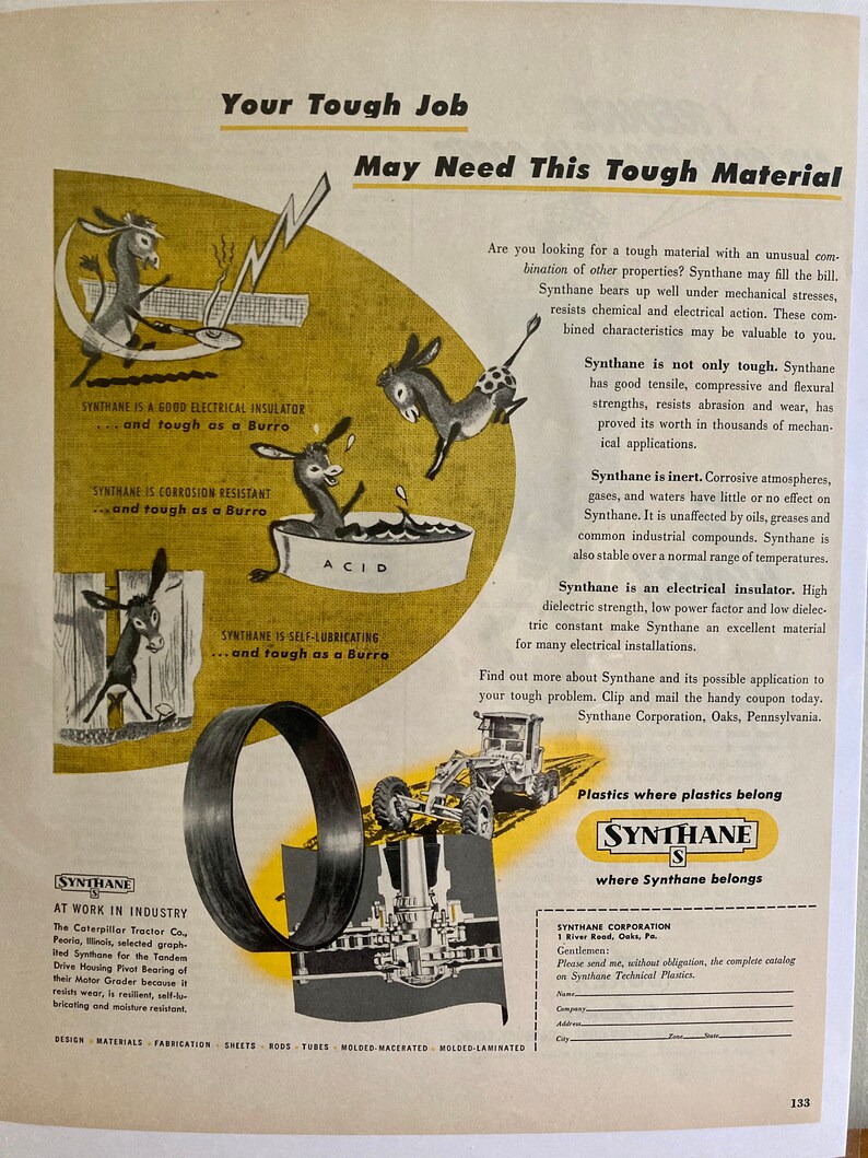 Synthane Washers RARE 1950 Synthane Plastics Print Ad 1950 Synthane Plastic 'your Tough ...