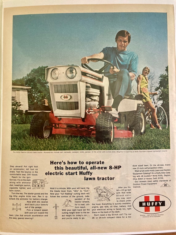 70s Huffy Lawn Tractor Ad Vintage 1970 Huffy Electric Start Lawn Tractor Print Ad Retro Man Cave Decor Etsy Canada