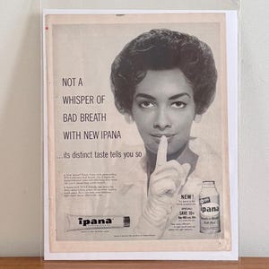 50er Jahre Ipana Touch-n-Brush Zahnpasta Anzeige | Vintage Zahnpasta Print-Werbung | Vintage 50er Jahre Hygiene Werbung | Vintage schwarze Medien