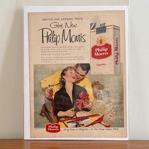 1955 Philip Morris Cigarettes Print Ad | Vintage &#39;Give New Philip Morris&#39; Cigarettes Print Ad | Vintage 50s Tobacco Marketing
