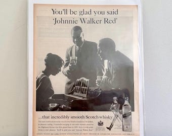 Vintage Johnnie Walker Red Scotch Ad - 1960 Retro Alcohol Print | Vintage Black Media