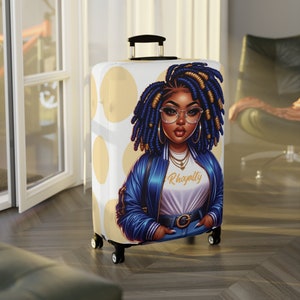 SGRho Inspired Rhoyal Blue and Gold with Girl Illustration Luggage Cover