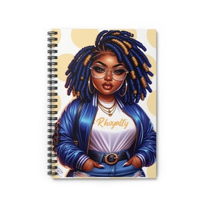 Caderno espiral SGRho Rhoyalty inspirado em azul e dourado com ilustração de menina