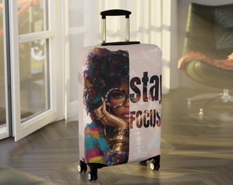 Funda para equipaje Stay Focused - Regalo de viaje, protector de maleta, etiqueta para equipaje