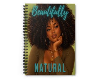 Bellissimo quaderno a spirale/diario a righe con illustrazione di capelli afro, dall'aspetto naturale.