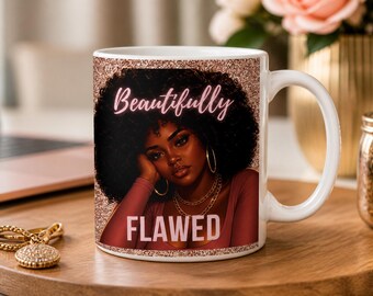 Beautifully Flawed Afro Woman Illustration Mug | Ceramic Coffee Cup