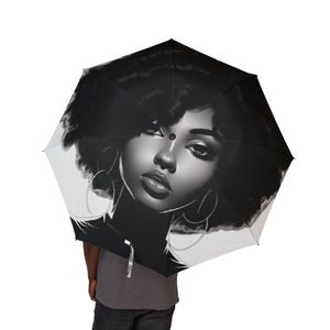 Authentic in Black and White Semi-Automatic Umbrella|Chic Compact Rain Umbrella| Stylish Gift for Women|Unique Prints