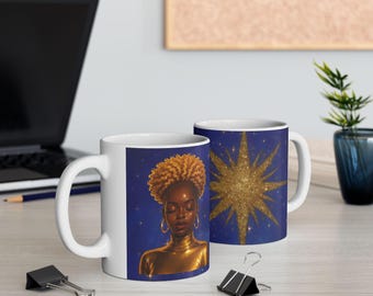 Kopie van Celestial Dreams met meisje illustratie witte keramische mok
