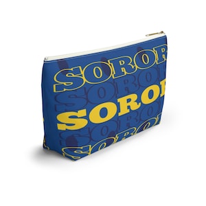 SGRho Inspired Rhoyal Blue and Gold Stacked Soror Accessory Pouch w T-bottom